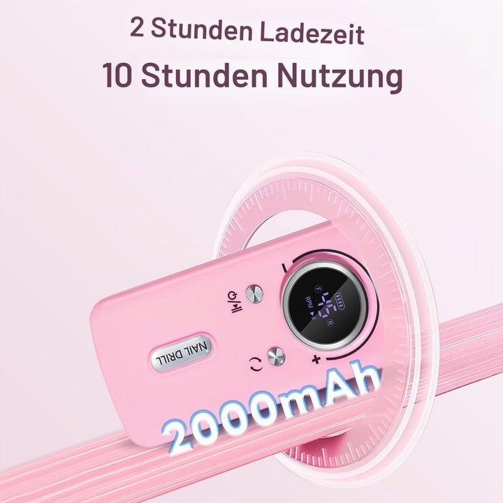 Elektrische Nagelfeile/Nagelfräser 45000 U/min [LCD+12 Köpfe] – Leise aufladbare Nagelmaschine mit 1