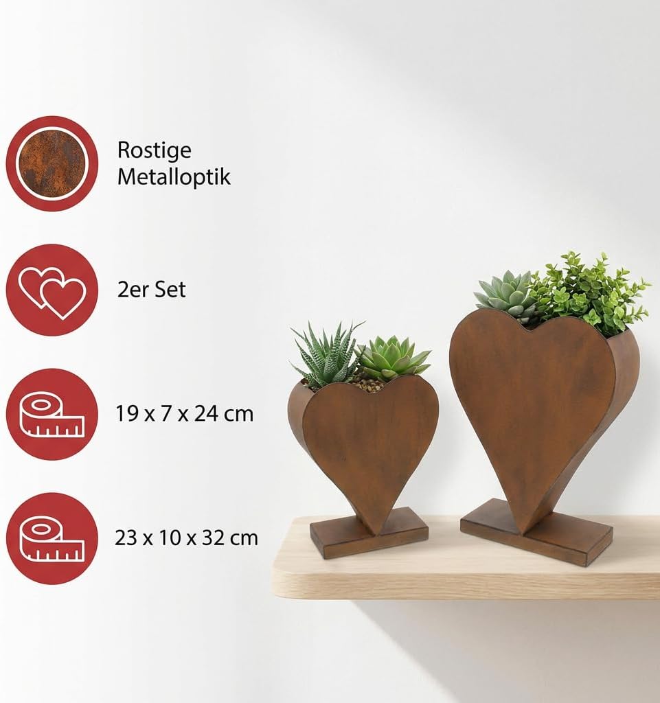 FRANK FLECHTWAREN Pflanzer Rostherz, stehend im 2er Set