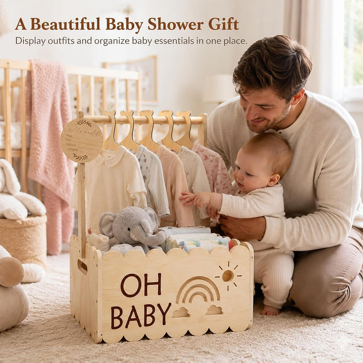 Holz Babyparty Geschenk mit Griff, Baby Aufbewahrungskorb, Holz Baby Geschenk Korb, Babykorb Neugebo