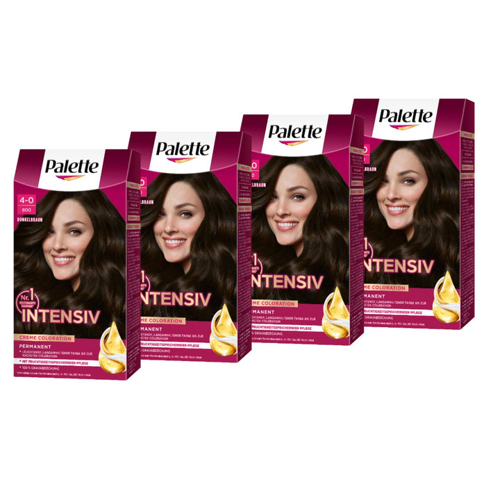 Palette Intensiv Creme Coloration 4-0/800 Dunkelbraun (4 x 115 ml), permanente Haarfarbe für leuchte