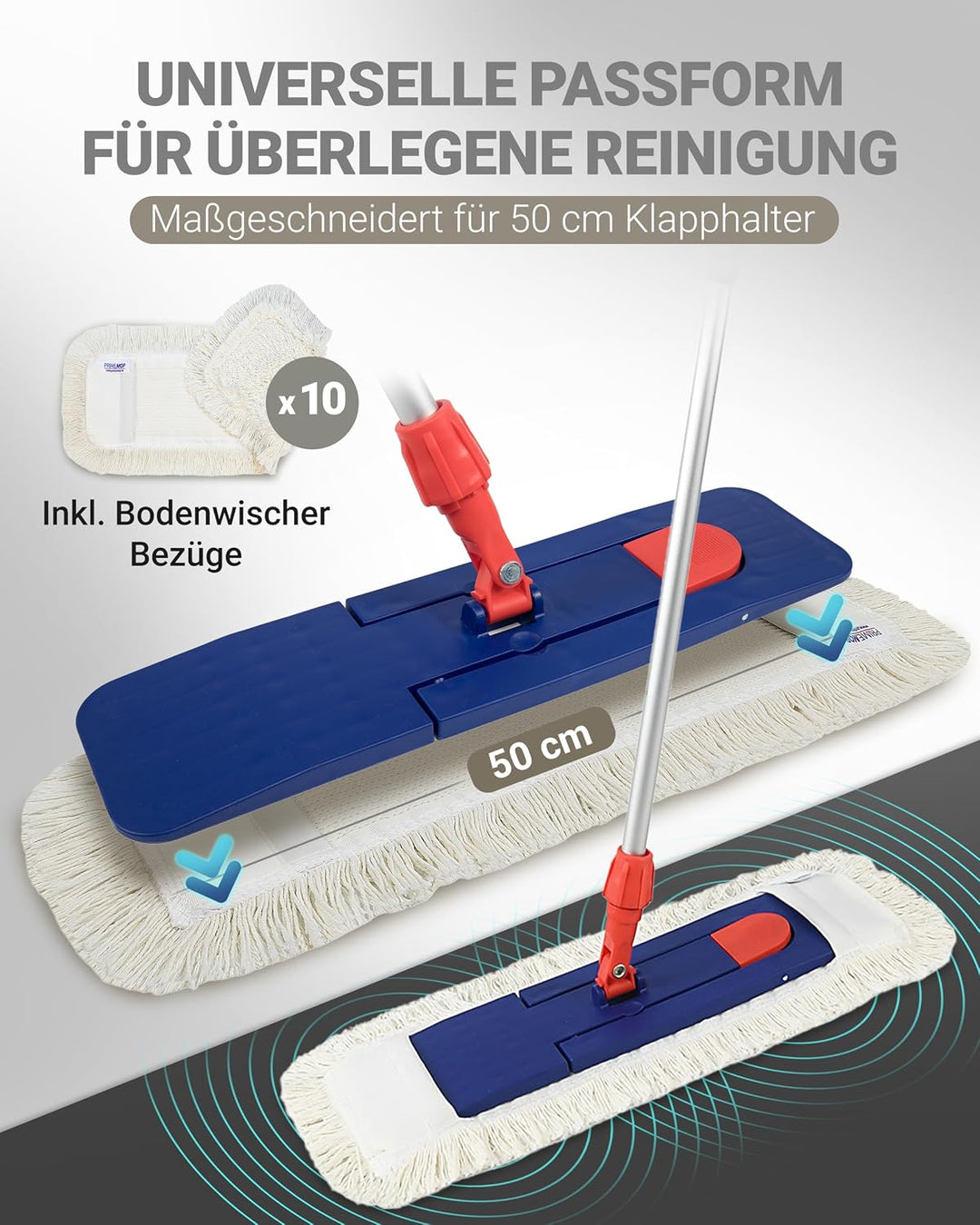 5 Profi Baumwolle Bodenwischer 50cm mit Aussenfransen - Wischmopp Bezug für effektive Gewerbe- &amp; Hei