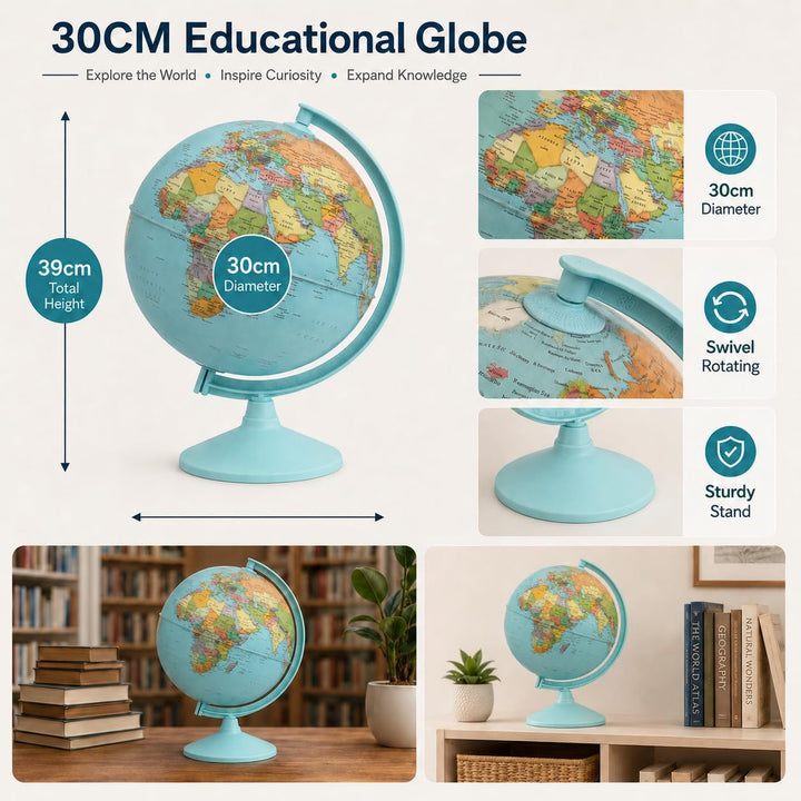 30cm Globus - Englische Karte - Schülerglobus Pädagogische/geografische/moderne Schreibtischdekorati