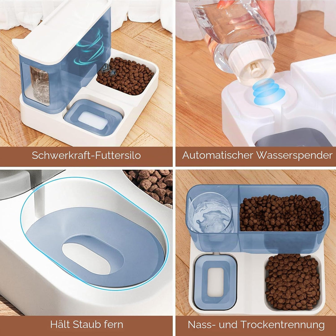 Futterautomat Katze Set, 3.8L 2-in-1 Automatischer Gravity Katzen Hund futterautomaten Wasserspender