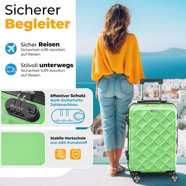 KESSER® Reisekoffer Set 4-teilig | Kofferset ABS Hartschalenkoffer mit Zahlenschloss, Kofferwaage &amp;