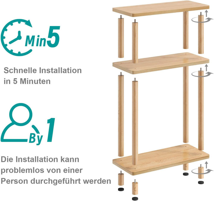 YOUDENOVA Beistelltisch Holz, Beistelltisch Schmal, 40x18x61.5 cm, 3 Tier Kleiner Tisch Für Wohnzimm