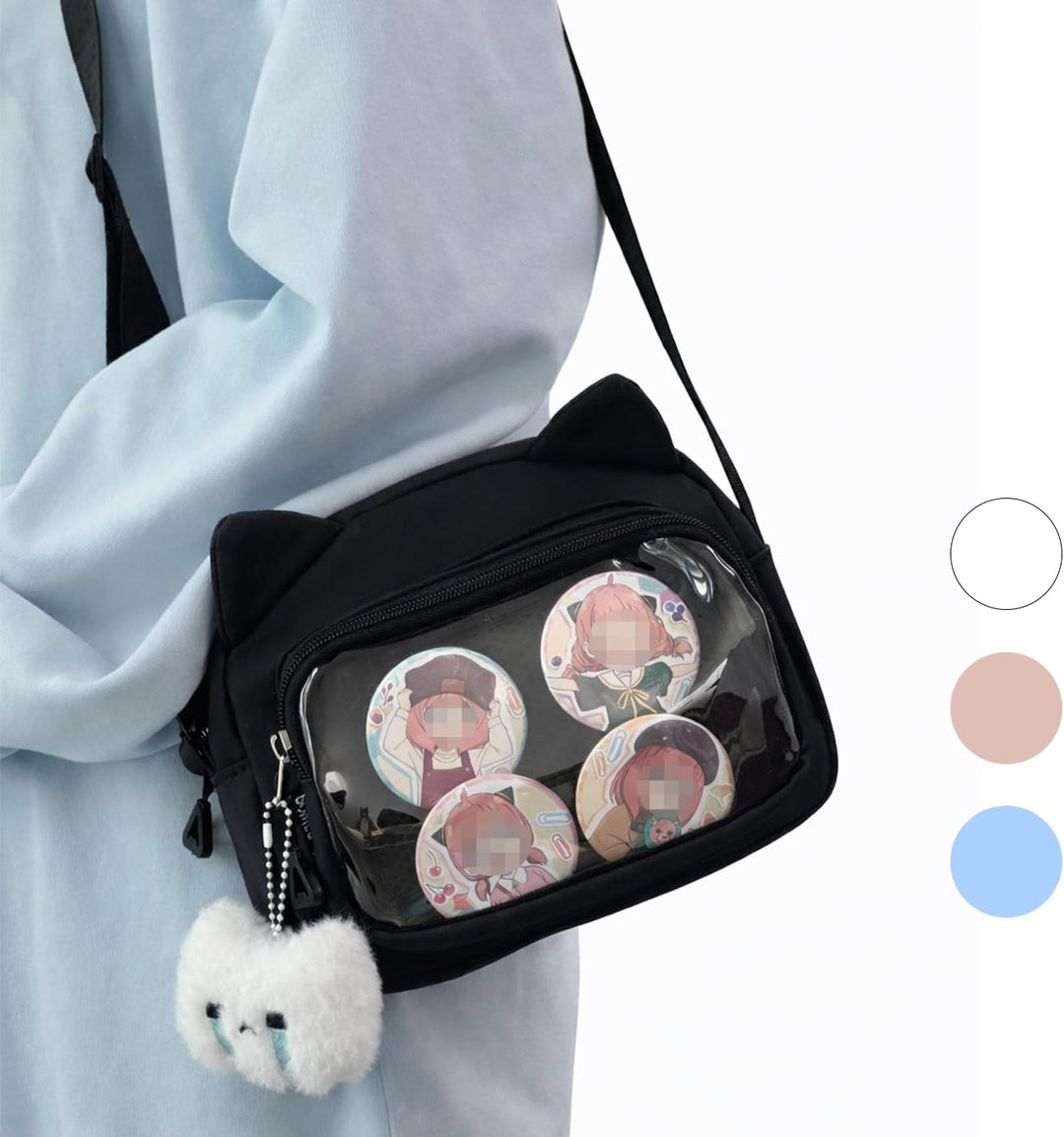 Kleine Ita Messenger Tasche für Damen, Kawaii Crossbody Tasche mit transparentem Pins Display-Fenste