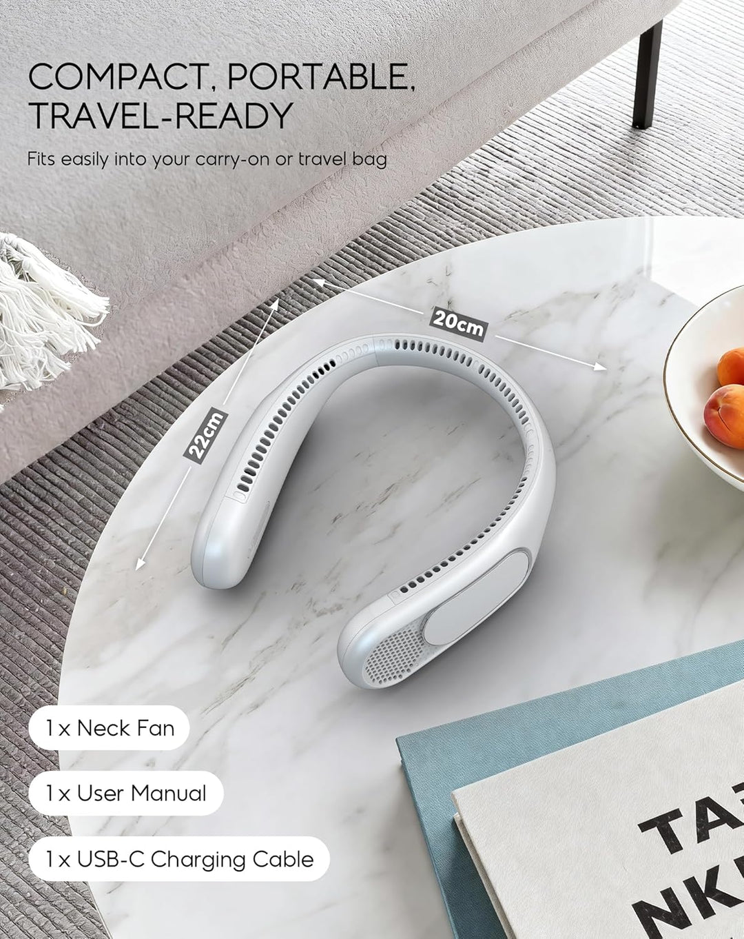 anysun Nackenventilator, USB Ventilator mit 66 Luftauslässe, 360° Luftstrom, 4 Stufen, 6000mAh USB W