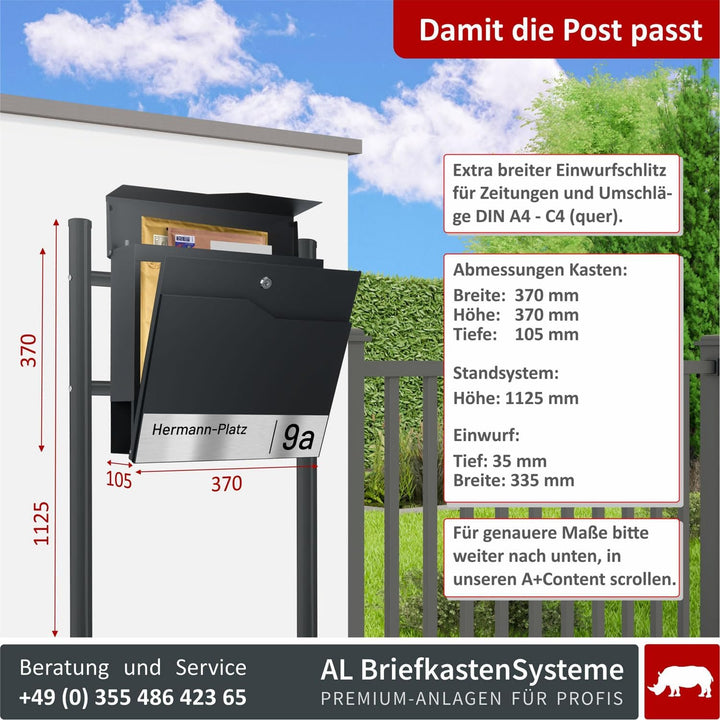 AL Briefkastensysteme Laser-Line Standbriefkasten personalisiert mit Name &amp; Hausnummer in RAL 7016 A