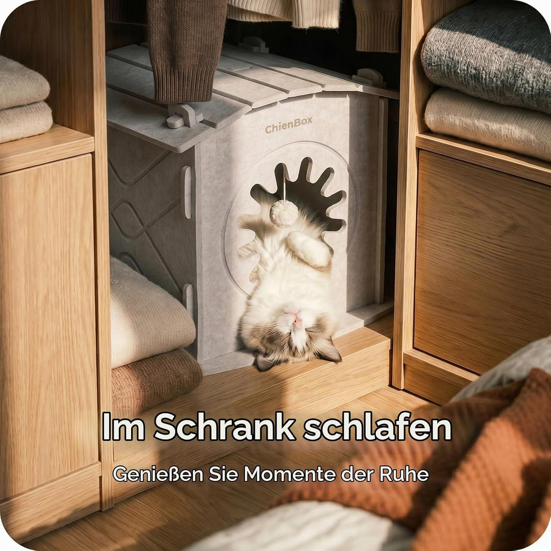 Katzenhöhle Filz: Gemütliches Katzenhaus Indoor, Katzenbett mit beruhigendem Kratzbogen, Robuste &amp; K