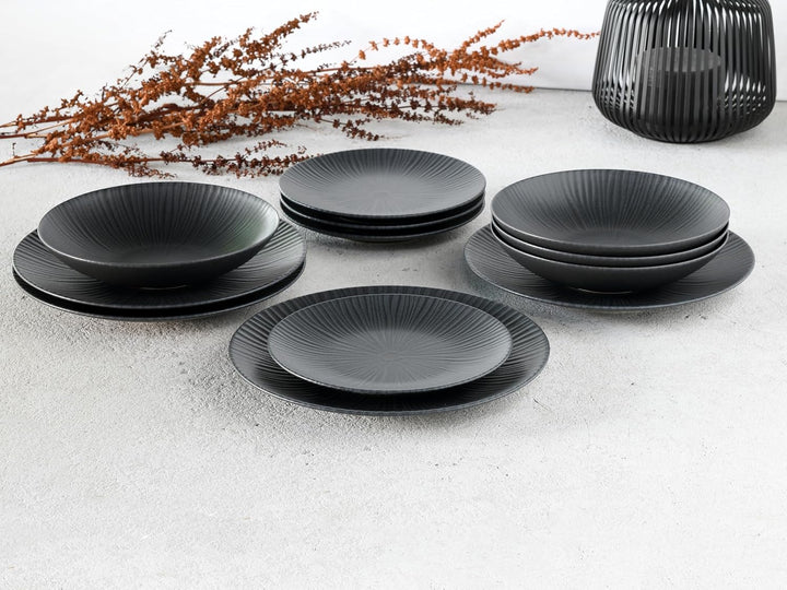 CreaTable, 23211, Serie VESUVIO Black, Geschirrset, Tafelservice 12 teilig
