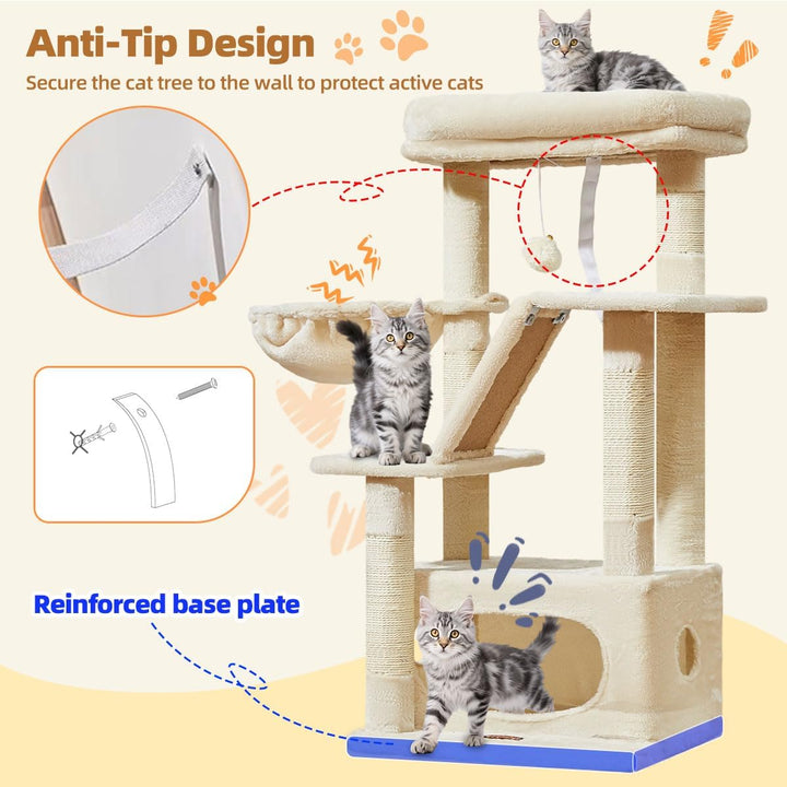 Taoqimiao Kratzbaum Klein, 98cm katzenbaum Stabil KatzenKratzbaum Cat Tree mit Katzenhaus, Korb, 4 K
