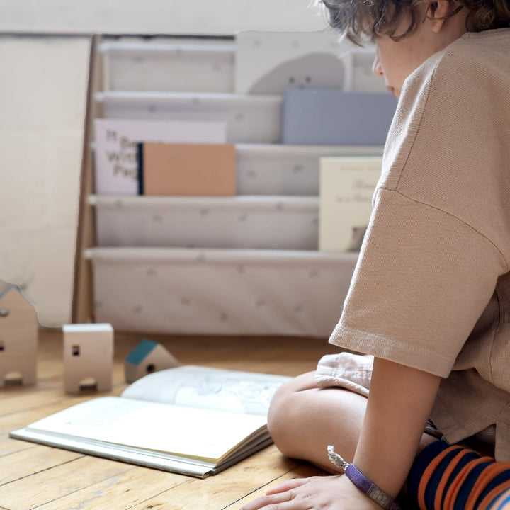 3 Sprouts Kinder Bücherregal aus Holz – Montessori Regal für Kinderzimmer - Heidelbeere Taupe, Heide