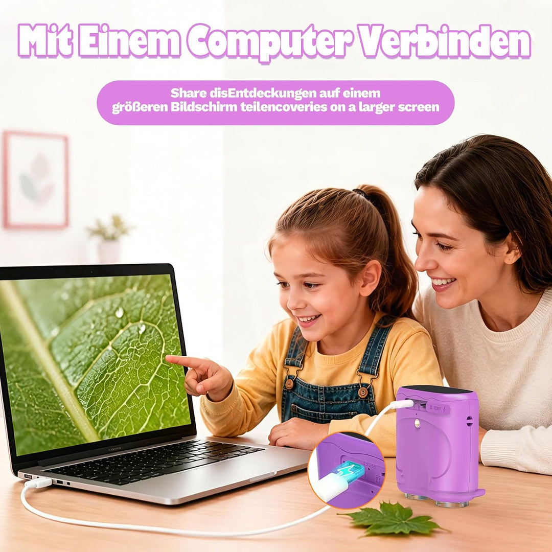 2-in-1 Digitales Mikroskop und Teleskop für Kinder 1000x (Lila) | Tragbares Taschenmikroskop Kinder