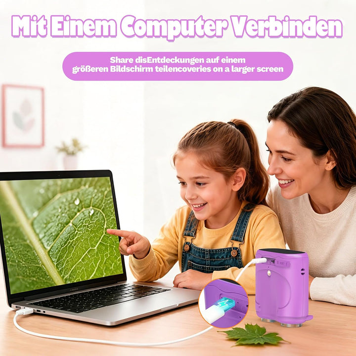 2-in-1 Digitales Mikroskop und Teleskop für Kinder 1000x (Lila) | Tragbares Taschenmikroskop Kinder