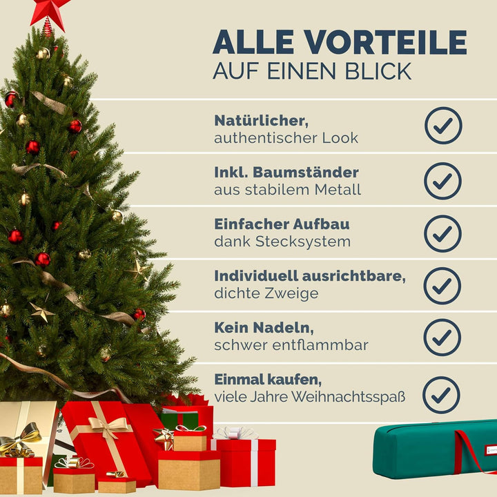 CASARIA® Weihnachtsbaum künstlich 180cm mit Metallständer 613 Spitzen wie echt Schnellaufbau Weihnac