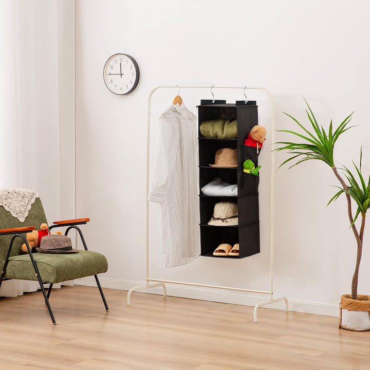 YOUDENOVA Hängeregal, Kleiderschrank-Organizer, Hängeaufbewahrung mit Bambus-Stöcke und MDF-Platten