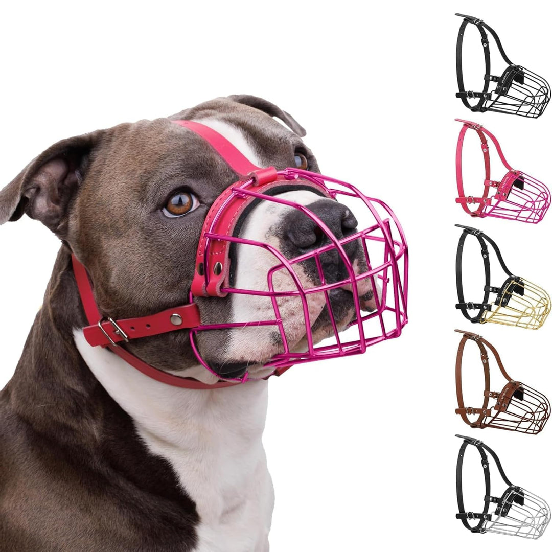 BRONZEDOG Maulkorb für Hunde, Metallmaske, für Amstaff, Pitbull, verstellbare Lederriemen für grosse