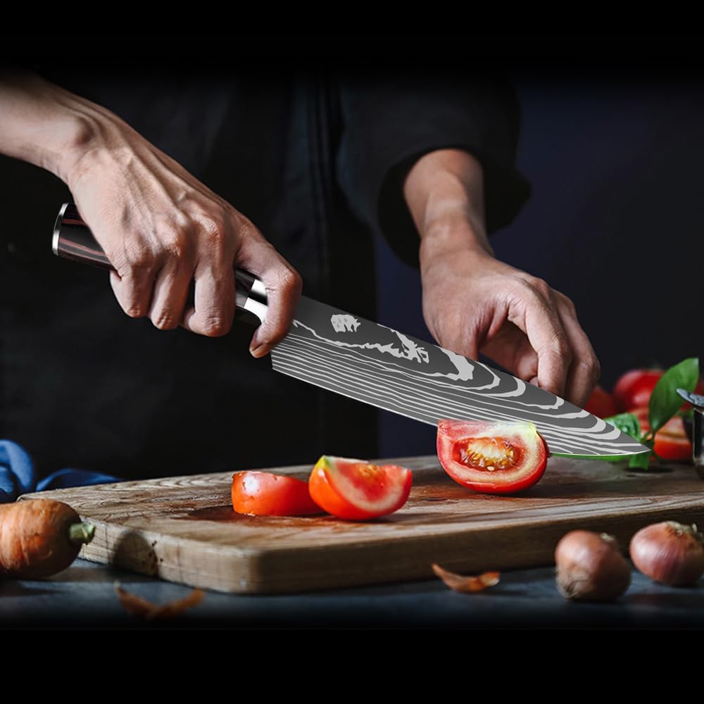 KEPEAK 3-tlg Küchenmesser Set: Küchen Messerset -Scharf Küche Messer Set - Kitchen Knife Set mit Koc