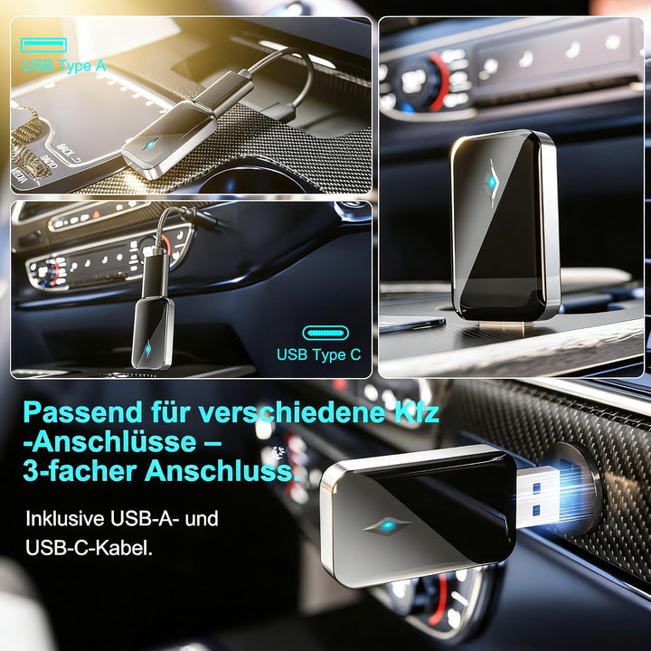 Wireless Adapter für CarPlay, Superschnelle Upgrade von Wired auf Wireless, Plug und Play, Mini &amp; St