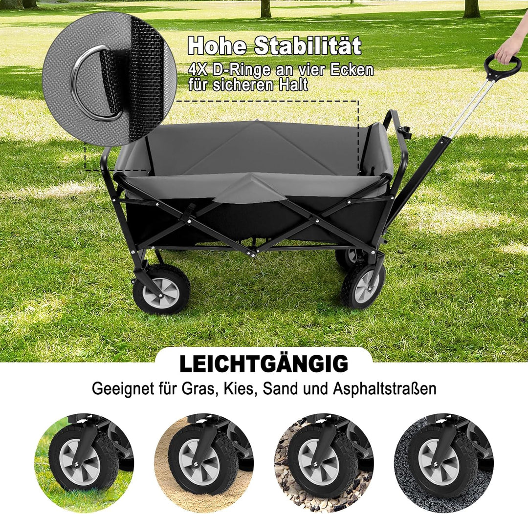 EUGAD Bollerwagen faltbar, 100 L Transportwagen mit verstellbarem Griff, tragbarer Strandwagen mit S
