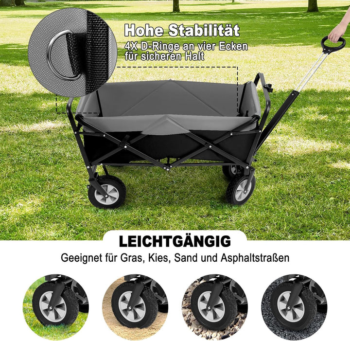 EUGAD Bollerwagen faltbar, 100 L Transportwagen mit verstellbarem Griff, tragbarer Strandwagen mit S