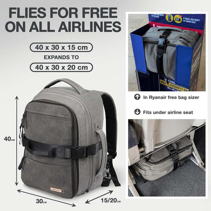 Cabin Max Handgepäck Rucksack Reiserucksack Ryanair Handgepäck 40x30x20 24L 40x30x20cm Grau Bp, 40x3