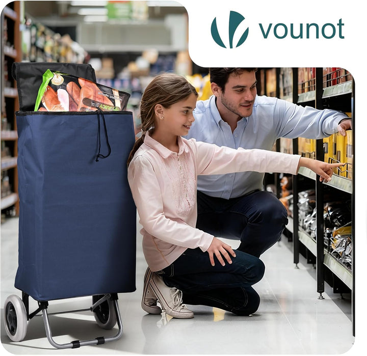 VOUNOT® Einkaufstrolley klappbar 59L, 2-in-1 Trolley Einkaufswagen mit 2 Räder, Abnehmbare Tasche, R