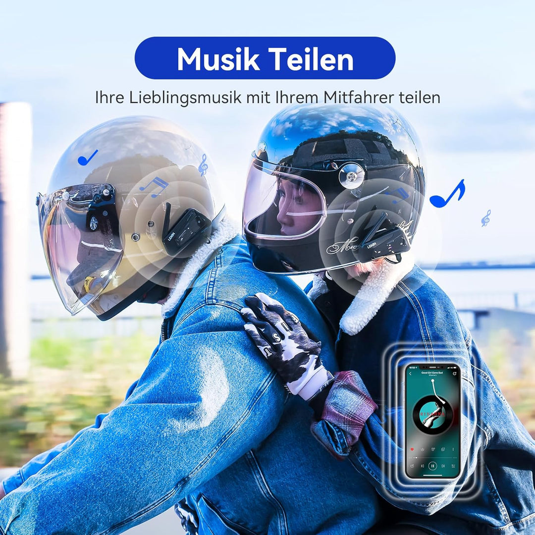 LEXIN MeshCom Mesh 3.0 Helm Intercom, Motorrad Headset Bluetooth 5.0, Motorradhelm Kommunikationssys