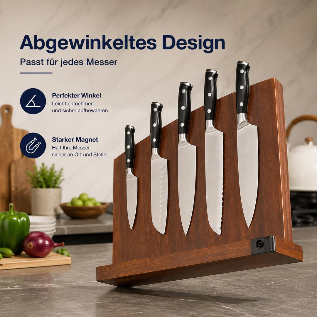 Magnetischer Messerblock ohne Messer aus Akazienholz, doppelseitiger Messerhalter mit starkem Neodym