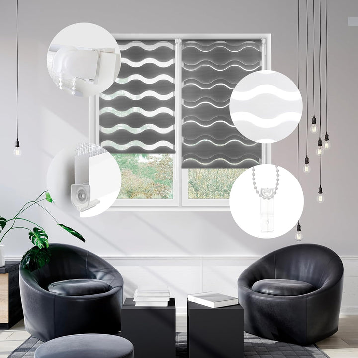 Blindecor - Luna doppelrollo klemmfix ohne bohren, Polyester, Anthrazit - 82 x 150 cm Anthrazit B82