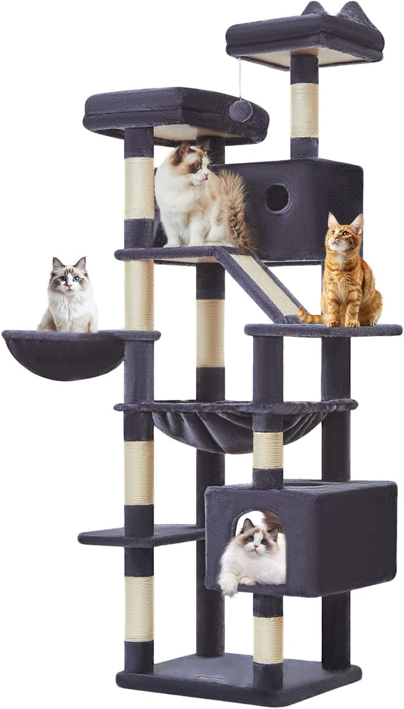 Taoqimiao 180CM Kratzbaum Gross, Katzenbaum Katzen Kratzbaum Grosse Katzen Stabil mit 2 Katzenhaus,