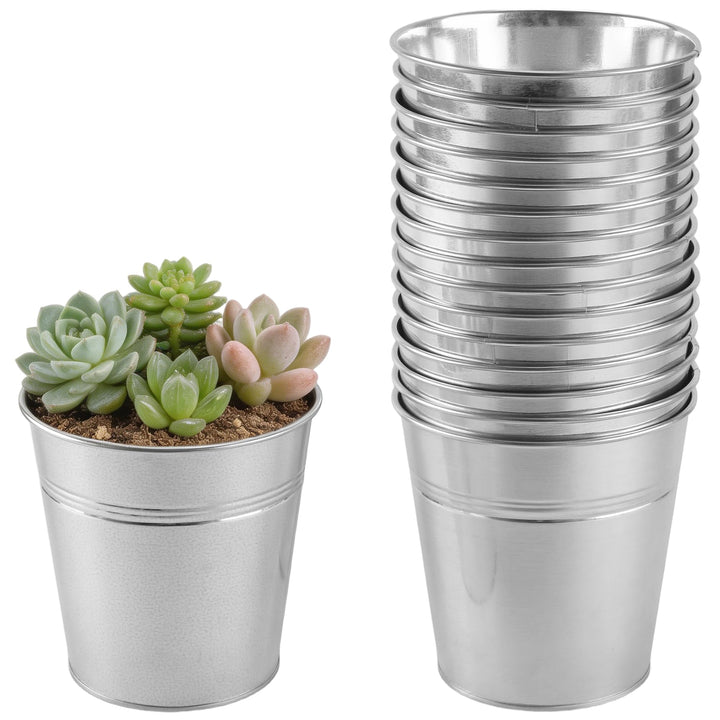 16 Stück Kleine Zinkeimer, 12cm Metalleimer Verzinkte Blecheimer Mini Eimer, Mini Blumentopf Metall