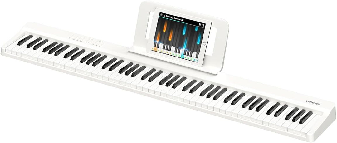 TERENCE E Piano 88 Tasten Weiss, Keyboard Piano mit Halbgewichtet, Faltbares Klavier mit Aufnahme un