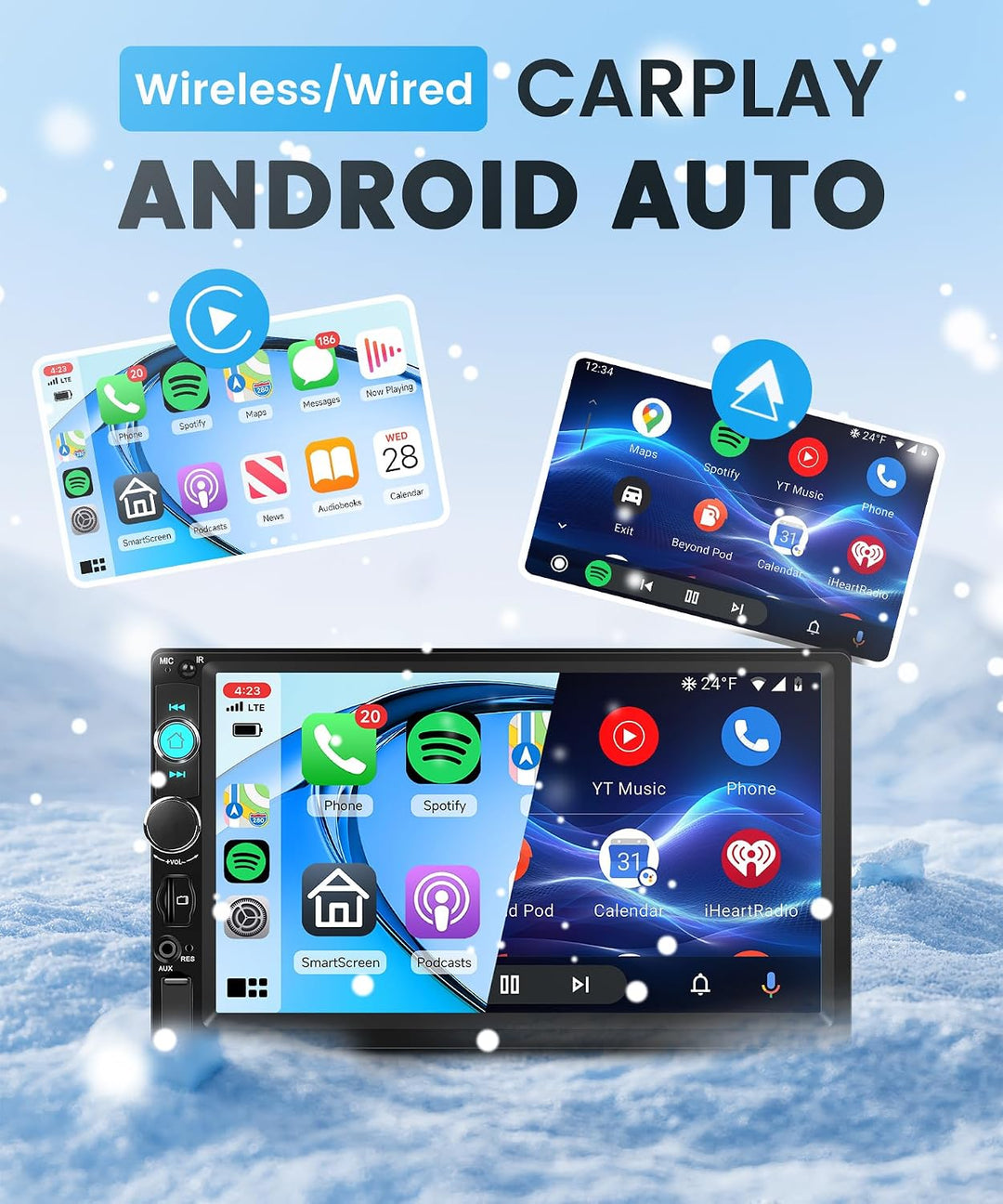 Rimoody Autoradio 1 Din mit Wireless Carplay You-Tube Android Auto IOS/Android Mirror Link Bluetooth