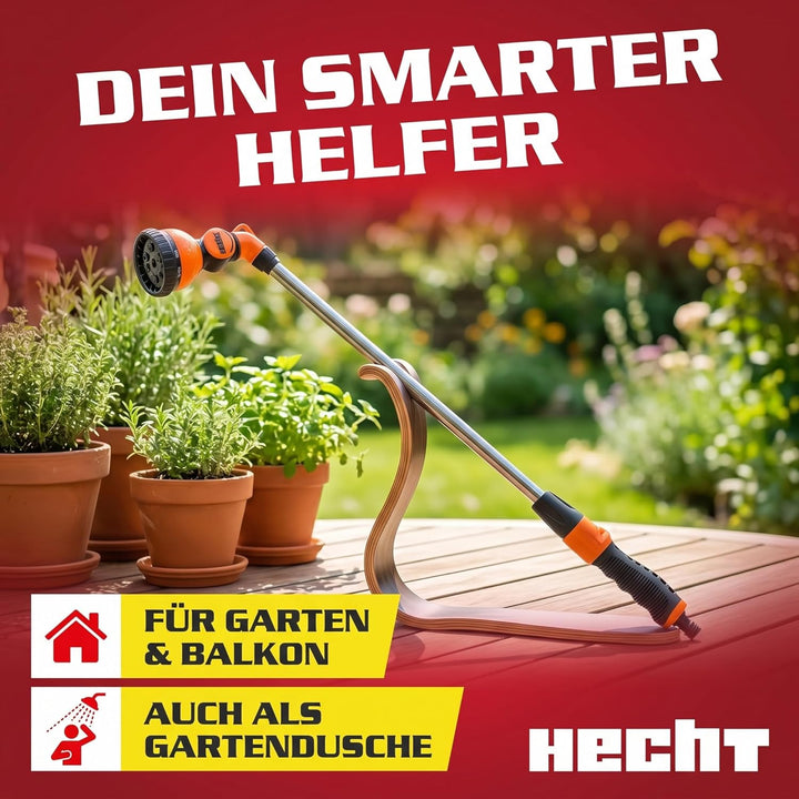 HECHT Gartenbrause mit Giessstab aus Metall, 67 cm, 10 Sprühfunktionen &amp; 180° Sprühkopf, für Gartens