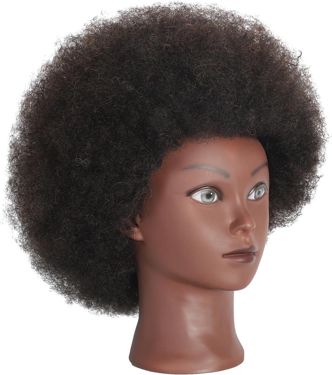Afro Mannequinkopf mit 100% gelocktem Echthaar, Kosmetologie-Kopf für Friseure, Praxis, Styling, Fle