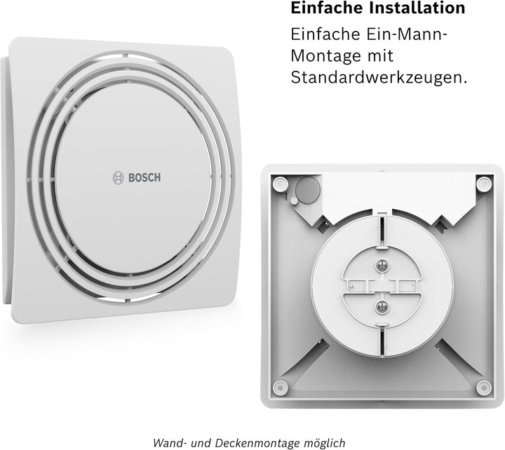 Bosch Fan 1900 DH, Leiser &amp; Leistungsstarker Badlüfter, 125mm 125 mm diameter Feuchtigkeitssensor mi