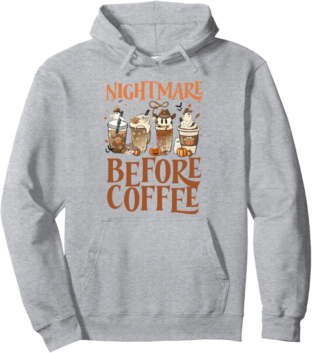 Lustiger Nightmare Before Coffee Kürbis Geist Cowboy Halloween Pullover Hoodie
