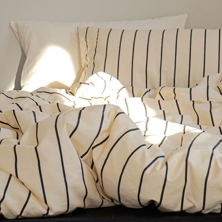 Bettwäsche 135x200 Beige Gestreift Streifen mit Kissenbezug 80x80cm Dunkelbeige Streifen 135x200cmx1