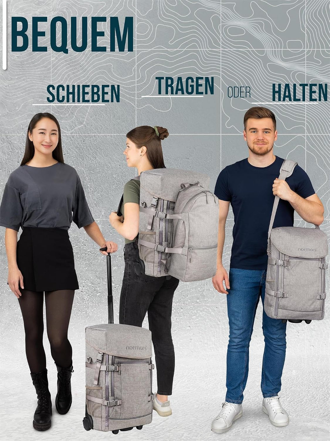 normani Reisetasche mit zusätzlichem Rucksack - Trolley und Rucksack in Einem - 37 L Reisetrolley +