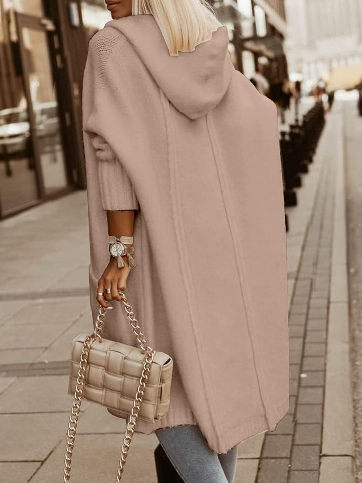 Tongmingyun Strickjacke Damen Lang Cardigan mit Kapuze Winter Grobstrickjacke Casual Lose Strickmant