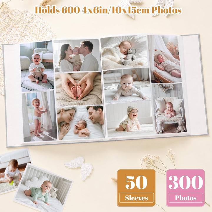 Baby-Fotoalbum 10x15 600 Taschen Einsteck-Erinnerungsbuch Grau 600 Fotos, Grau 600 Fotos