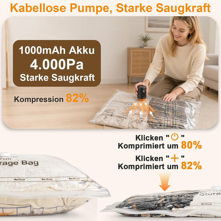 Vakuumbeutel für Kleidung mit Kabelloser Vakuumpumpe, 16 Stk Vakuumbeutel