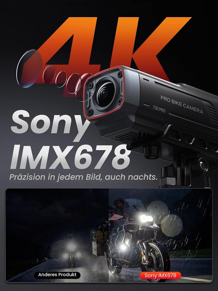 AKEEYO AKY-730Pro 4K Motorrad/Fahrrad Dashcam,60FPS Action-Kamera mit EIS-Stabilisierung,1,14" Touch