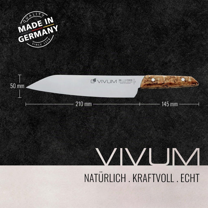 F. DICK Kochmesser VIVUM 21 cm - rostfrei, Klinge extra scharf, 58 HRC, Chefmesser Birkenholz Design