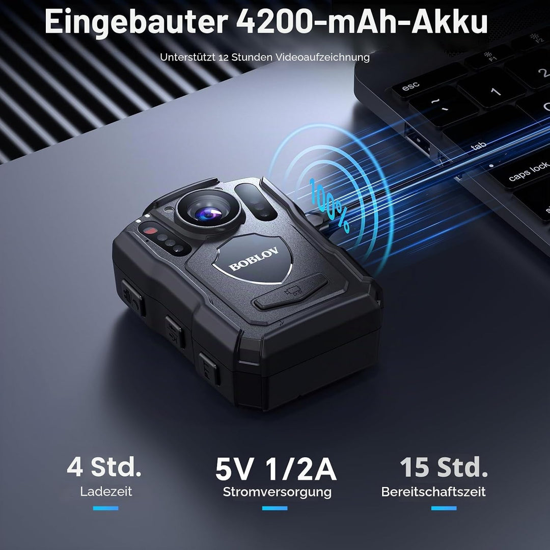 BOBLOV M5 2K Körperkamera mit Audio, 1440P 128GB GPS Police Body Cam für Strafverfolgungsbehörden, 4