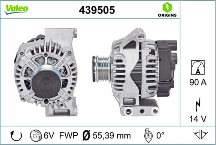 VALEO 439505 Generator Ladestrom des Generators: 90 Amp Rippen: 6 rippen Riemenscheibe Ø: 55 mm Span