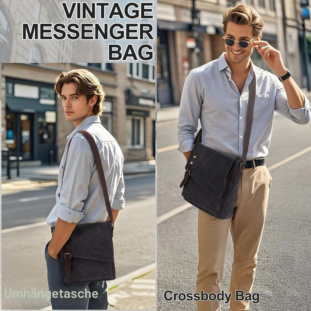 Umhängetasche Klein für Herren Canvas Messenger Bag Dunkelgrau, Dunkelgrau