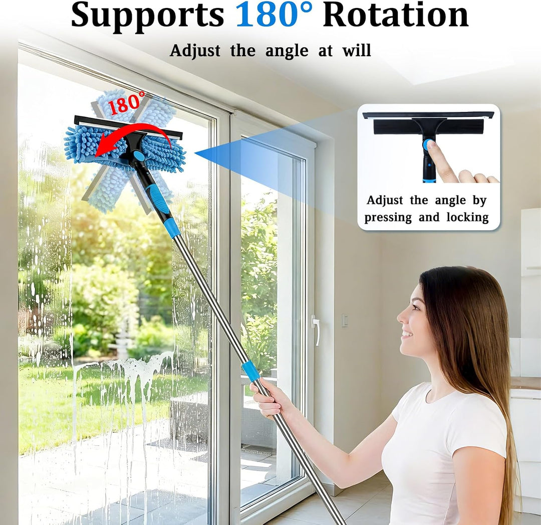 Fensterwischer Teleskop 4.5m,2 in 1 Profi Extra Lange für Hohe Fenster,Blau | Fensterreiniger mit La