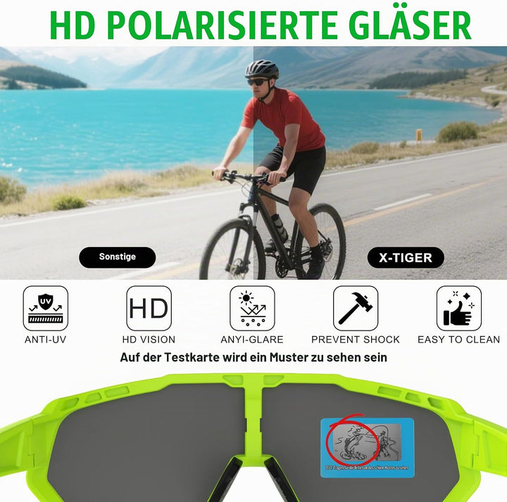 X-TIGER Fahrradbrille, Herren Damen Sportbrille, UV400 mit 5 Wechselgläser,Starker TR90 Frame, mit M